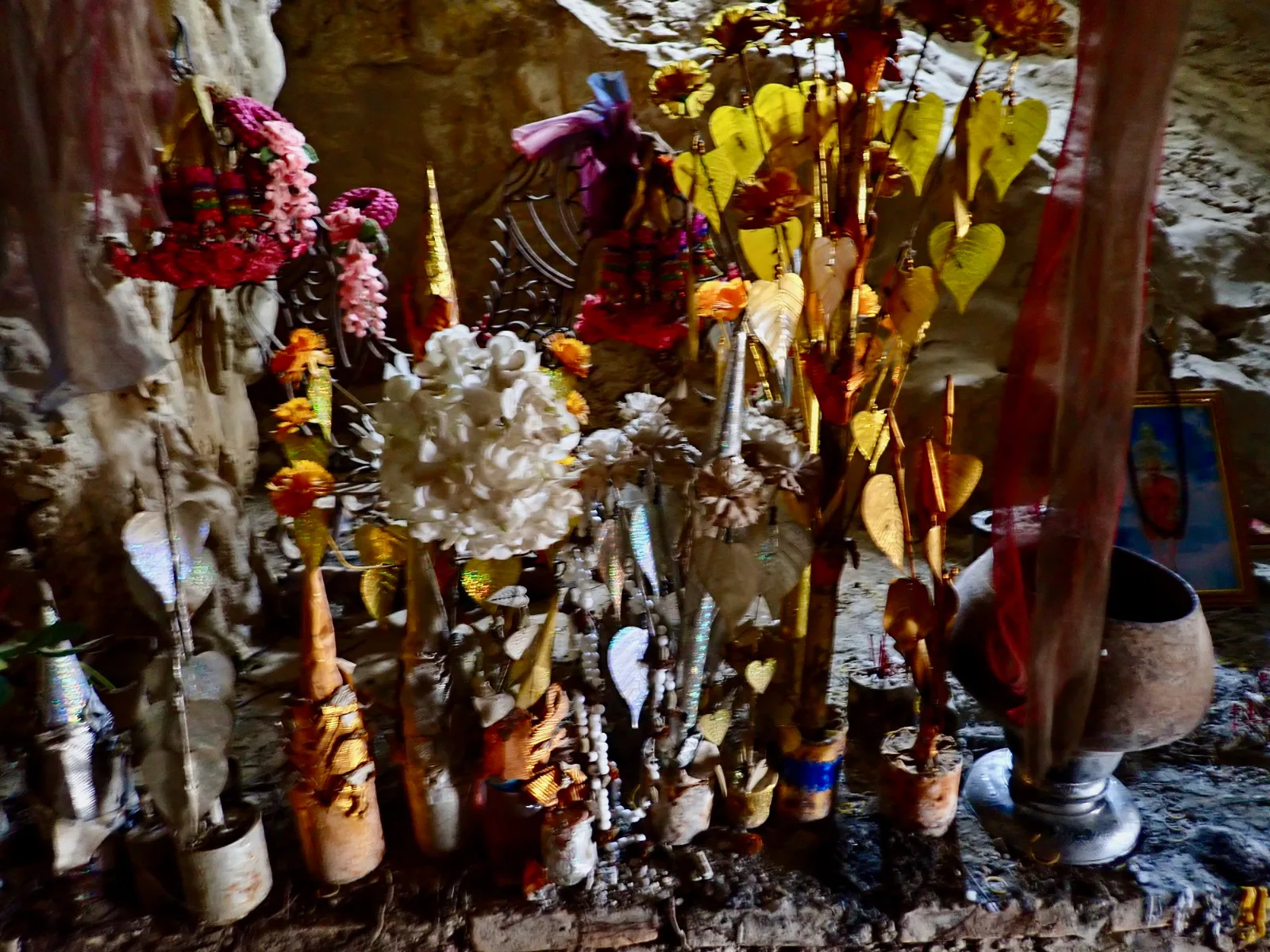 A Buddhist shrine in a cave in Vang Vieng Laos